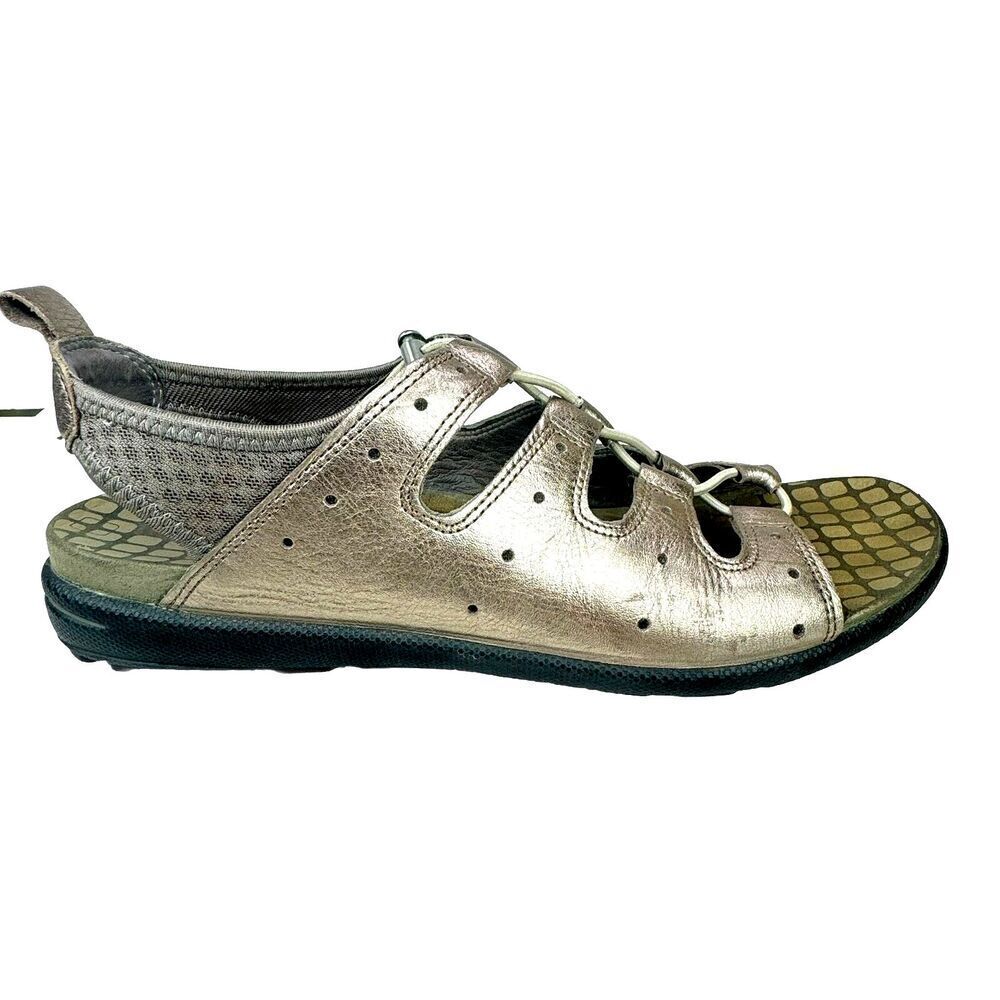 Ecco Jab Toggle Open Toe Sandals EU 41 US 10/10.5 Pewter Perforated Metallic - Picture 10 of 13